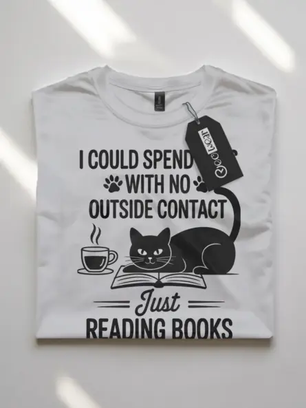 Introvert Reading Cat T-Shirt – Cozy Tee for Book & Cat Lovers - Image 10