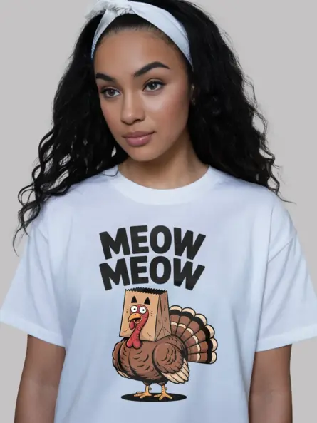 Funny Thanksgiving Turkey Shirt – Quirky “Meow Meow” Party Tee for Adults - Image 12