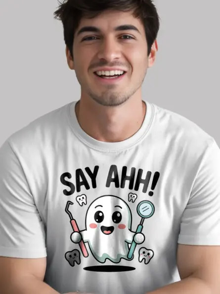 Halloween Dental T-Shirt – Cute Say Ahh Ghost Tee for Hygienists & Pediatric Dentists - Image 12