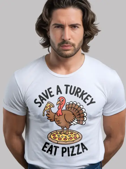 Hilarious Thanksgiving Pizza T-Shirt – Save a Turkey Eat Pizza Tee - Image 12
