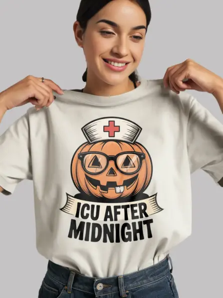 funny nurse Halloween Tshirt – ICU Pumpkin Night Shift Tee - Image 12