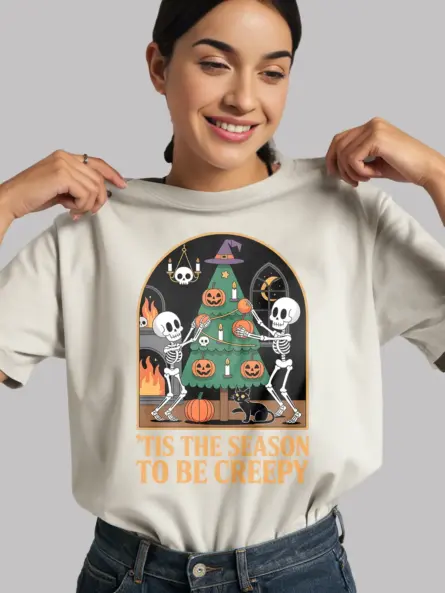Creepy Holiday T-Shirt – Funny Skeleton Christmas & Halloween Mashup Tee - Image 12