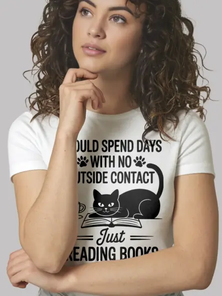 Introvert Reading Cat T-Shirt – Cozy Tee for Book & Cat Lovers - Image 12