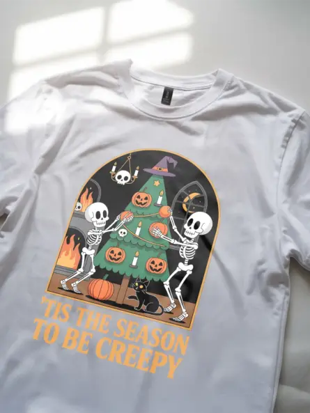 Creepy Holiday T-Shirt – Funny Skeleton Christmas & Halloween Mashup Tee - Image 11