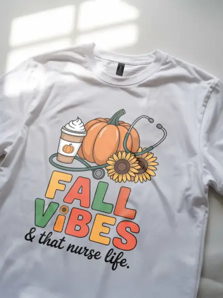 Cozy Fall Nurse T-Shirt – Pumpkin Sunflower Coffee Vibes Tee - Image 11