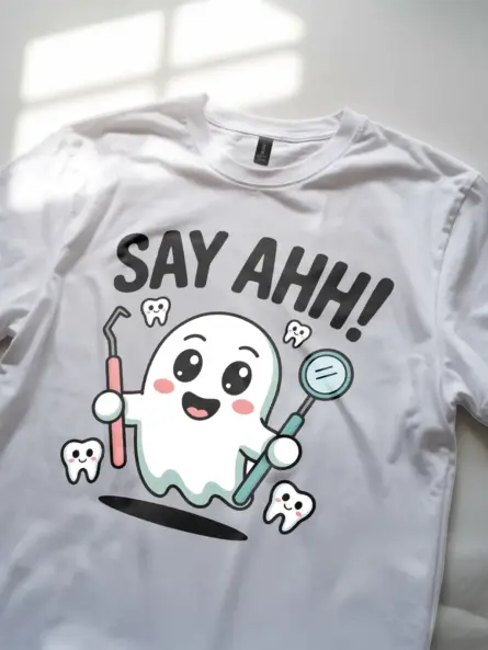 Halloween Dental T-Shirt – Cute Say Ahh Ghost Tee for Hygienists & Pediatric Dentists - Image 11