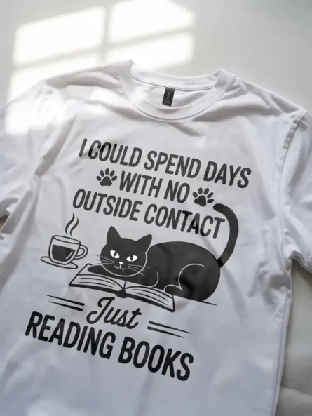 Introvert Reading Cat T-Shirt – Cozy Tee for Book & Cat Lovers - Image 11