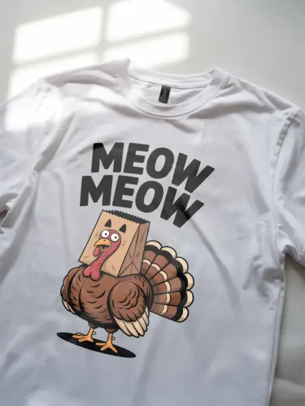 Funny Thanksgiving Turkey Shirt – Quirky “Meow Meow” Party Tee for Adults - Image 11