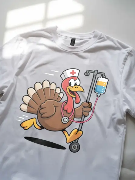 Funny Nurse Thanksgiving Shirt – Running Turkey Night Shift Tee - Image 11